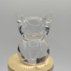 FM KONSTGLAS Ronneby Sweden Lead Crystal Glass Cat Figurine 3.5” Paperweight